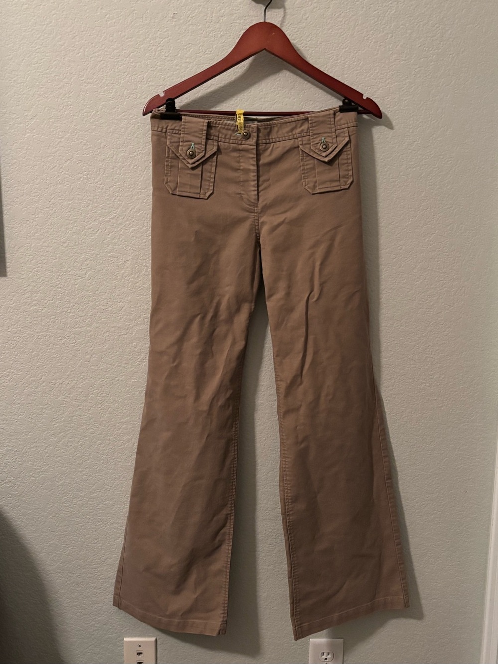 Anthropologie Sitwell Y2K Khaki Flare Utility Pants Cargo Pockets - Size 12